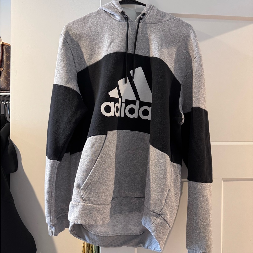 Adidas Men's Black and Gray Logo Hoodie